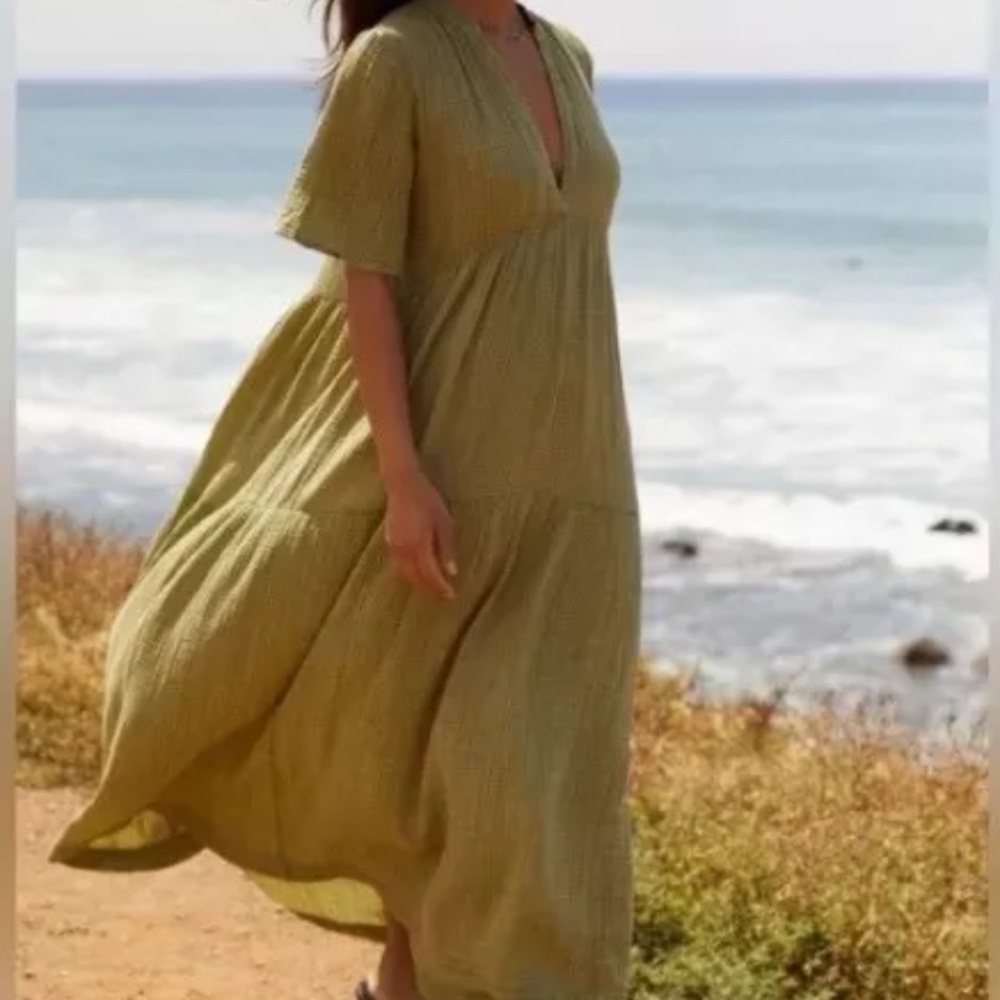 Anthropologie The Kallie Flowy Olive Green Maxi Dress XS Guaze New NWT BOHO HTF - Picture 1 of 12